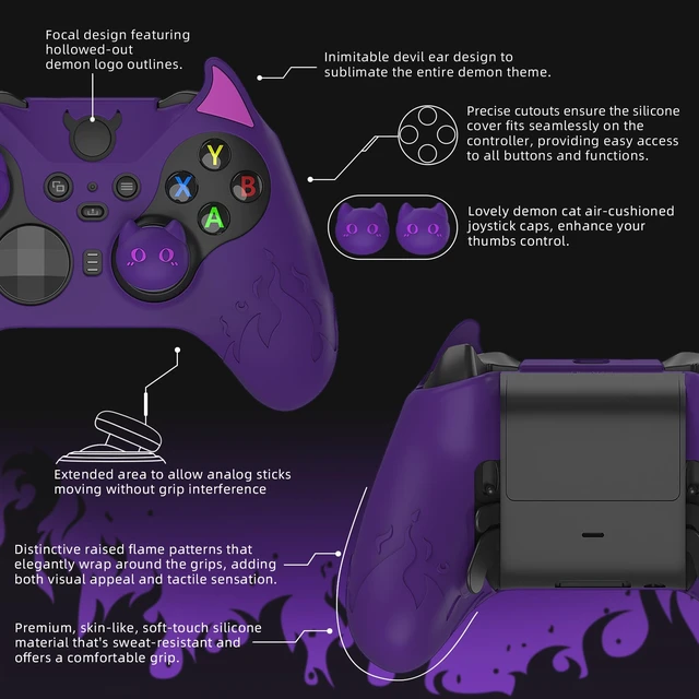 Alt view image 2 of 7 - playvital Cute Demon Silicone Case Cover for Xbox Elite Wireless Controller Series 2, Kawaii Anti-Slip Shockproof Controller Skin Grip for Xbox Elite Series 2 Core with Thumb Grip Caps - Purple