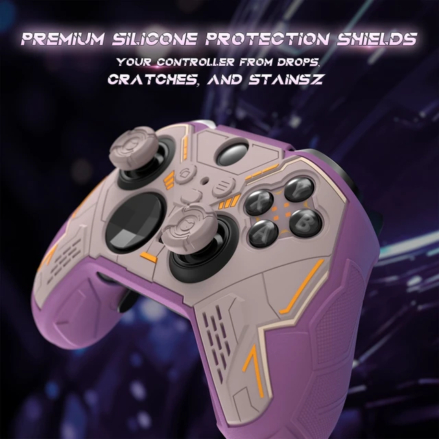 Alt view image 3 of 7 - PlayVital Stellar Mecha Silicone Cover Skin for Xbox Elite Series 2 & Elite Series 2 Core, Non-Slip Grip Protector for Xbox Elite 2 with Thumb Grips & Stickers, Rosy Brown & Purple