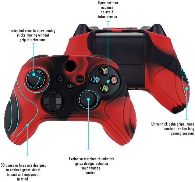 Alt view image 3 of 7 - PlayVital Samurai Edition Anti-Slip Controller Grip Silicone Skin for Xbox Core Controller, Ergonomic Protective Case Cover for Xbox Series S/X w/Thumb Grips - Red & Black