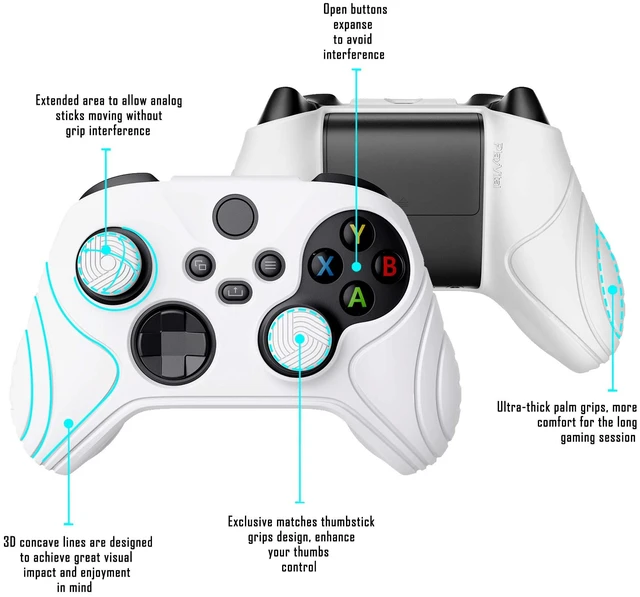 Alt view image 3 of 7 - PlayVital Samurai Edition White Anti-slip Controller Grip Silicone Skin for Xbox Core Wireless Controller, Ergonomic Protective Case Cover for Xbox Series S/X Controller w/Thumb Grips