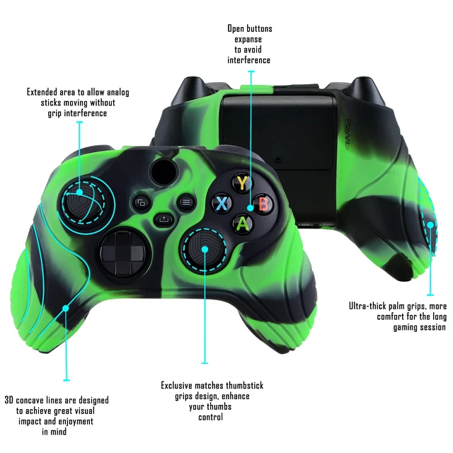 Alt view image 3 of 7 - PlayVital Samurai Edition Anti-Slip Controller Grip Silicone Skin for Xbox Core Controller, Ergonomic Protective Case Cover for Xbox Series S/X w/Thumb Grips - Green & Black