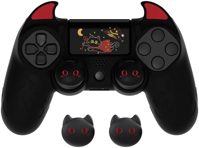 Main image of PlayVital Cute Demon Controller Skin for ps4 with Thumb Grips & Stickers, Kawaii Anti-Slip Silicone Controller Cover Grip Protector for ps4 Slim/Pro Controller - Black