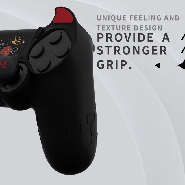 Alt view image 5 of 7 - PlayVital Cute Demon Controller Skin for ps4 with Thumb Grips & Stickers, Kawaii Anti-Slip Silicone Controller Cover Grip Protector for ps4 Slim/Pro Controller - Black