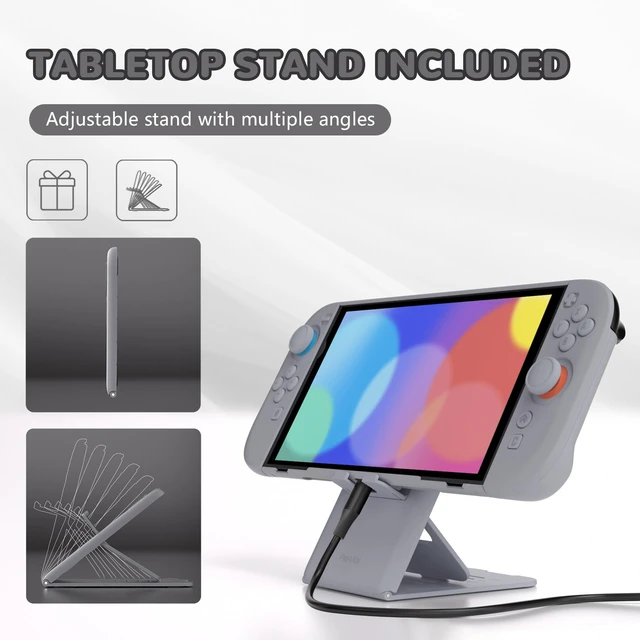 Alt view image 6 of 7 - PlayVital Hard Case for Nintendo Switch 2 with Extra Stand & Thumb Grip Caps | Split Design, Dockable Protective Full-Body Shell Cover for Nintendo Switch 2 | Solid Color Series, New Hope Gray