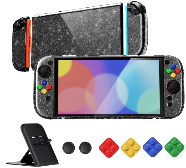 Main image of PlayVital Protective Case for Nintendo Switch 2 with Stand | Ultra-Slim Dockable Hard Shell, Split Joycon Cover, Button Caps & Thumb Grips | Clear Series, Clear Glitter Silver