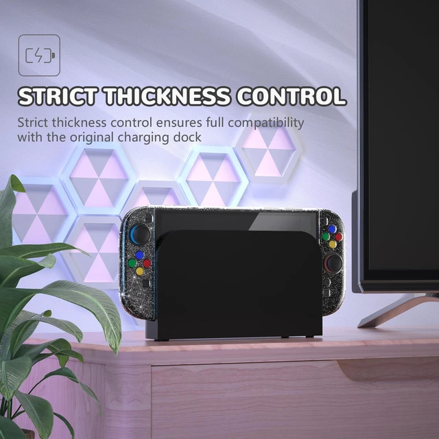 Alt view image 3 of 7 - PlayVital Protective Case for Nintendo Switch 2 with Stand | Ultra-Slim Dockable Hard Shell, Split Joycon Cover, Button Caps & Thumb Grips | Clear Series, Clear Glitter Silver