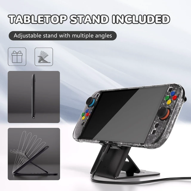 Alt view image 6 of 7 - PlayVital Protective Case for Nintendo Switch 2 with Stand | Ultra-Slim Dockable Hard Shell, Split Joycon Cover, Button Caps & Thumb Grips | Clear Series, Clear Glitter Silver