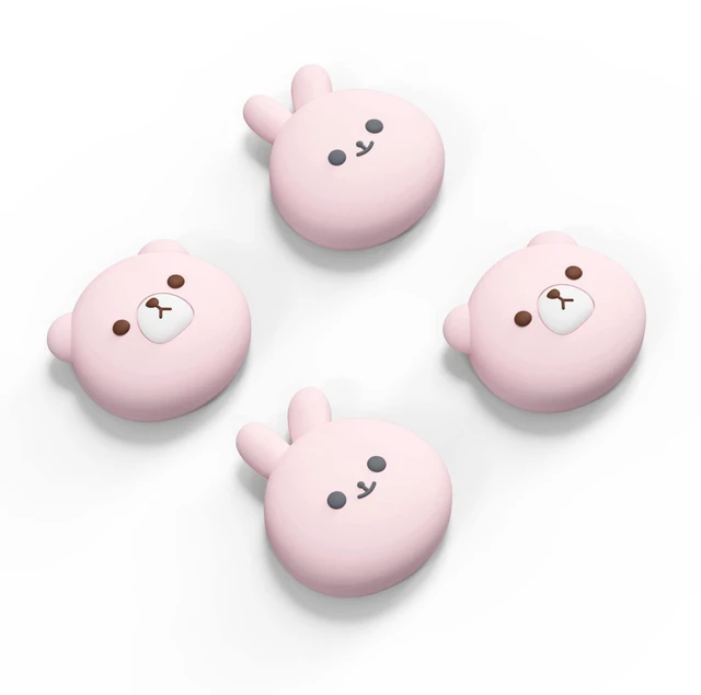 Main image of PlayVital Joystick Caps for Nintendo Switch, Thumbstick Caps for Switch Lite, Analog Cover Joycon Thumb Grip Caps for OLED - Chubby Bear & Smiley Bunny Pink