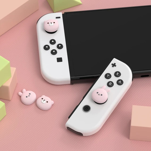 Alt view image 2 of 7 - PlayVital Joystick Caps for Nintendo Switch, Thumbstick Caps for Switch Lite, Analog Cover Joycon Thumb Grip Caps for OLED - Chubby Bear & Smiley Bunny Pink
