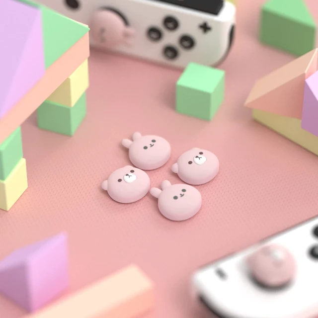 Alt view image 3 of 7 - PlayVital Joystick Caps for Nintendo Switch, Thumbstick Caps for Switch Lite, Analog Cover Joycon Thumb Grip Caps for OLED - Chubby Bear & Smiley Bunny Pink