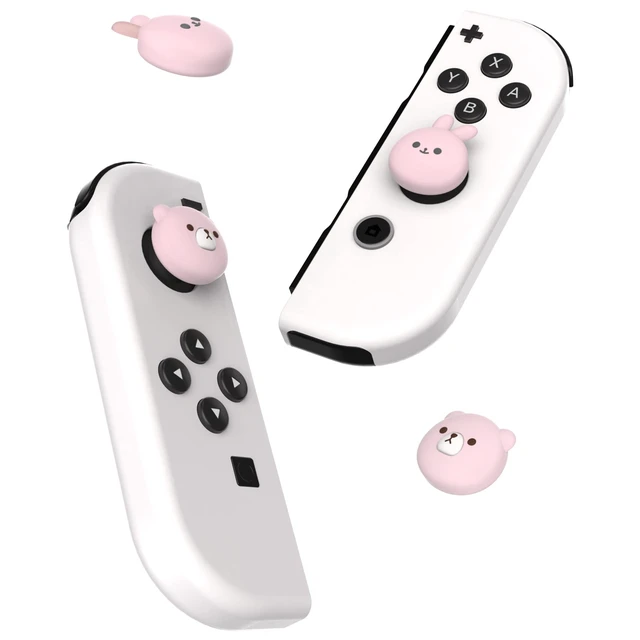 Alt view image 5 of 7 - PlayVital Joystick Caps for Nintendo Switch, Thumbstick Caps for Switch Lite, Analog Cover Joycon Thumb Grip Caps for OLED - Chubby Bear & Smiley Bunny Pink