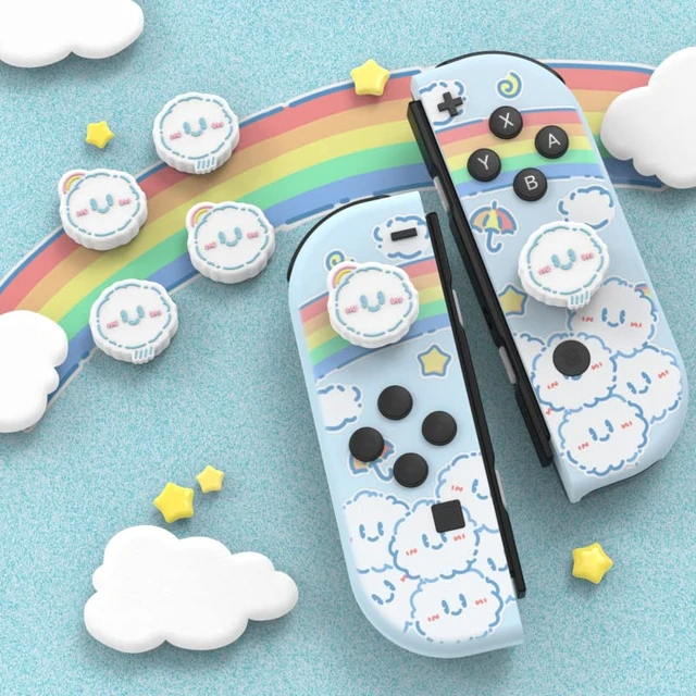 Alt view image 4 of 7 - PlayVital Joystick Caps for Nintendo Switch, Thumbstick Grips for Switch Lite, Analog Cover for OLED Joycon Thumb Grip Caps - Rainbow Clouds & Rainy Clouds