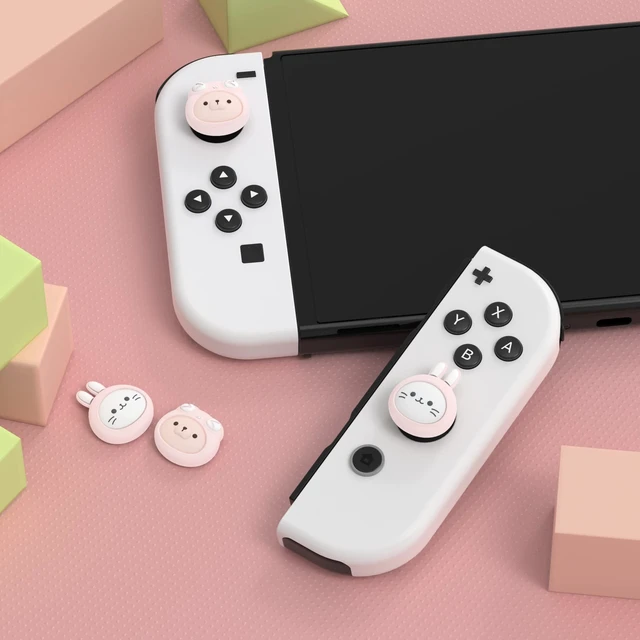 Alt view image 2 of 7 - PlayVital Joystick Caps for Nintendo Switch, Thumbstick Grips for Switch Lite, Analog Cover for OLED Joycon Thumb Grip Caps - Pink Cosplaying Kitten & Puppy