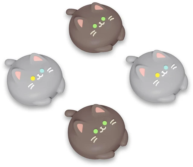 Main image of PlayVital Joystick Caps for Nintendo Switch, Thumbstick Grips for Switch Lite, Analog Cover for OLED Joycon Thumb Grip Caps - Cutie Kitty Fleeting Gray & Dark Brown