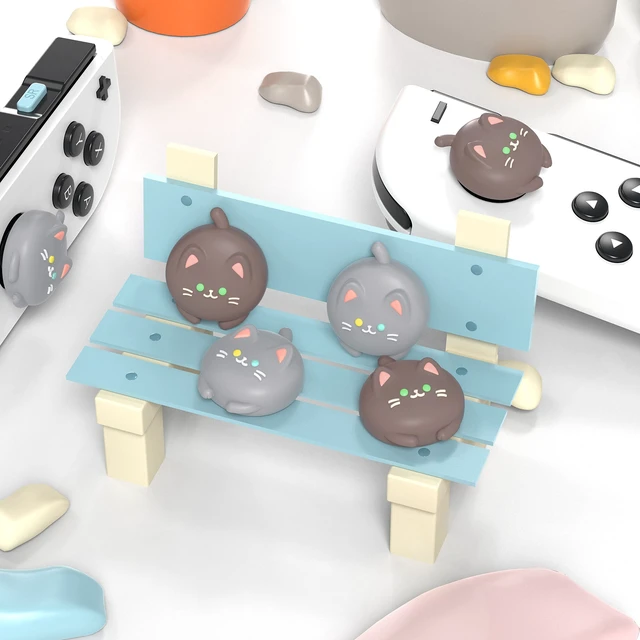 Alt view image 3 of 7 - PlayVital Joystick Caps for Nintendo Switch, Thumbstick Grips for Switch Lite, Analog Cover for OLED Joycon Thumb Grip Caps - Cutie Kitty Fleeting Gray & Dark Brown