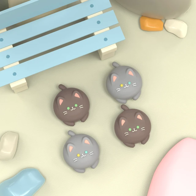 Alt view image 2 of 7 - PlayVital Joystick Caps for Nintendo Switch, Thumbstick Grips for Switch Lite, Analog Cover for OLED Joycon Thumb Grip Caps - Cutie Kitty Fleeting Gray & Dark Brown