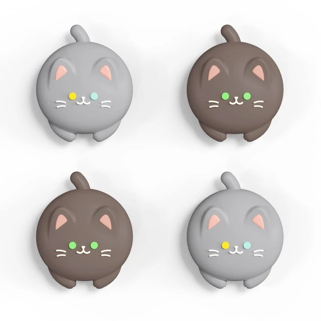 Alt view image 6 of 7 - PlayVital Joystick Caps for Nintendo Switch, Thumbstick Grips for Switch Lite, Analog Cover for OLED Joycon Thumb Grip Caps - Cutie Kitty Fleeting Gray & Dark Brown