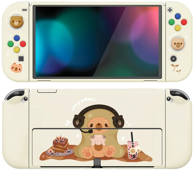 Main image of PlayVital ZealProtect Soft Protective Case for Nintendo Switch OLED, Flexible Protector Joycon Grip Cover for Nintendo Switch OLED w/Thumb Grips & ABXY Direction Button Cap - Cozy Gamer Bear