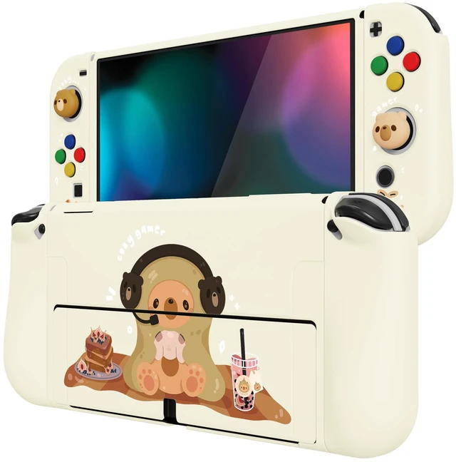 Alt view image 6 of 7 - PlayVital ZealProtect Soft Protective Case for Nintendo Switch OLED, Flexible Protector Joycon Grip Cover for Nintendo Switch OLED w/Thumb Grips & ABXY Direction Button Cap - Cozy Gamer Bear