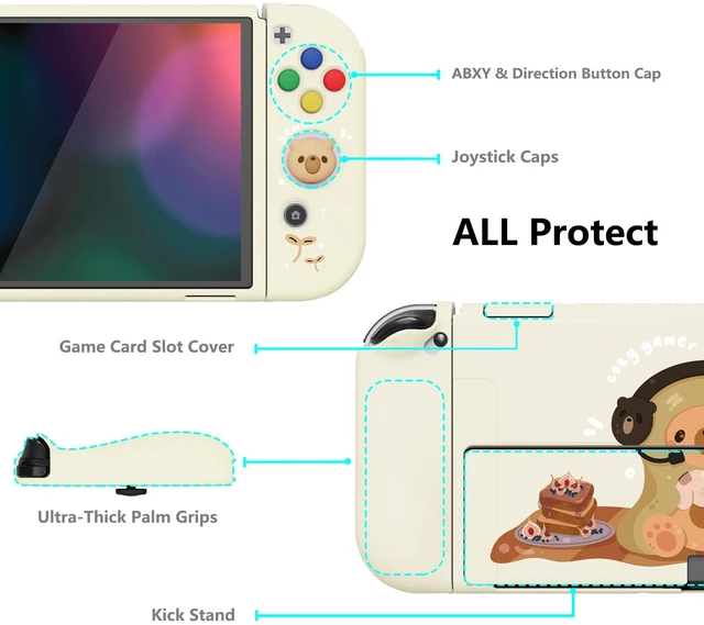 Alt view image 5 of 7 - PlayVital ZealProtect Soft Protective Case for Nintendo Switch OLED, Flexible Protector Joycon Grip Cover for Nintendo Switch OLED w/Thumb Grips & ABXY Direction Button Cap - Cozy Gamer Bear
