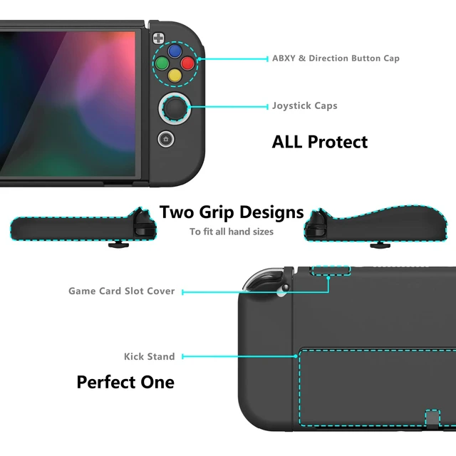 Alt view image 3 of 7 - PlayVital AlterGrips Protective Slim Case for Nintendo Switch OLED, Ergonomic Grip Cover for Joycon, Dockable Hard Shell for Switch OLED w/Thumb Grip Caps & Button Caps - Black