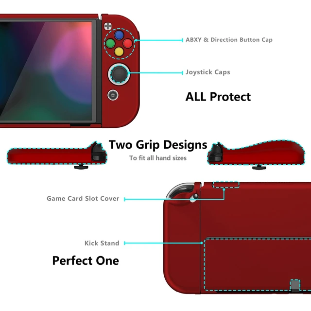 Alt view image 3 of 7 - AlterGrips Protective Slim Case for Nintendo Switch OLED, Ergonomic Grip Cover for Joycon, Dockable Hard Shell for Switch OLED w/Thumb Grip Caps & Button Caps - Scarlet Red