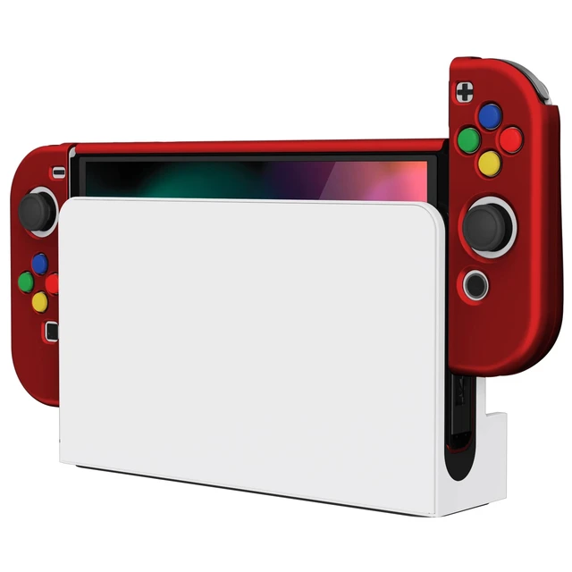 Alt view image 6 of 7 - AlterGrips Protective Slim Case for Nintendo Switch OLED, Ergonomic Grip Cover for Joycon, Dockable Hard Shell for Switch OLED w/Thumb Grip Caps & Button Caps - Scarlet Red