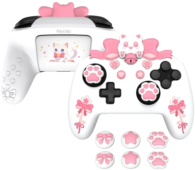 Main image of PlayVital Sweetheart Kitty Silicone Skin Compatible with Nintendo Switch Pro Controller Kawaii Anti-Slip Cover, Switch Pro Controller Joystick Grips & Protective Silicone Case - White