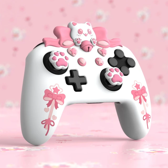Alt view image 7 of 7 - PlayVital Sweetheart Kitty Silicone Skin Compatible with Nintendo Switch Pro Controller Kawaii Anti-Slip Cover, Switch Pro Controller Joystick Grips & Protective Silicone Case - White