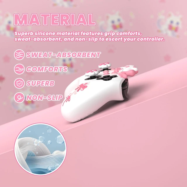 Alt view image 5 of 7 - PlayVital Sweetheart Kitty Silicone Skin Compatible with Nintendo Switch Pro Controller Kawaii Anti-Slip Cover, Switch Pro Controller Joystick Grips & Protective Silicone Case - White