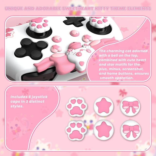 Alt view image 4 of 7 - PlayVital Sweetheart Kitty Silicone Skin Compatible with Nintendo Switch Pro Controller Kawaii Anti-Slip Cover, Switch Pro Controller Joystick Grips & Protective Silicone Case - White