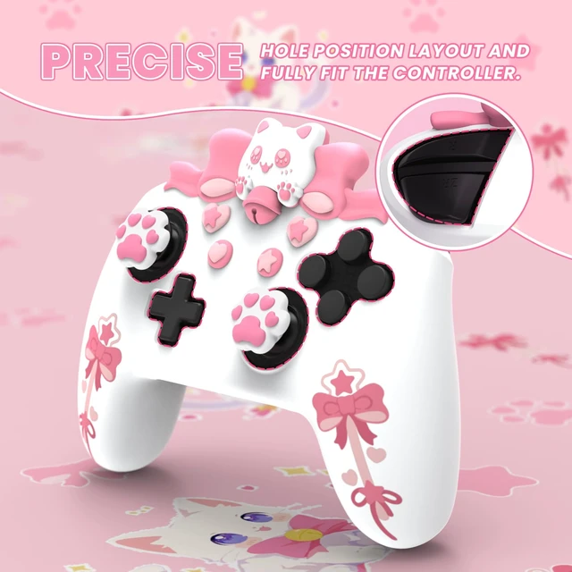 Alt view image 6 of 7 - PlayVital Sweetheart Kitty Silicone Skin Compatible with Nintendo Switch Pro Controller Kawaii Anti-Slip Cover, Switch Pro Controller Joystick Grips & Protective Silicone Case - White