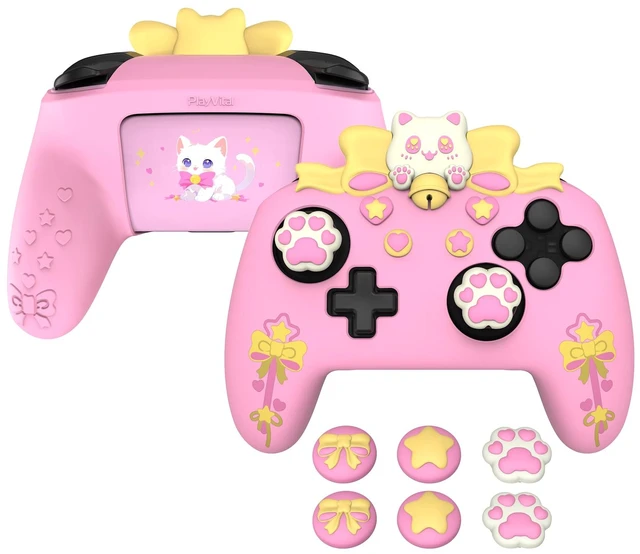 Main image of PlayVital Sweetheart Kitty Silicone Skin Compatible with Nintendo Switch Pro Controller Kawaii Anti-Slip Cover, Switch Pro Controller Joystick Grips & Protective Silicone Case - Pink