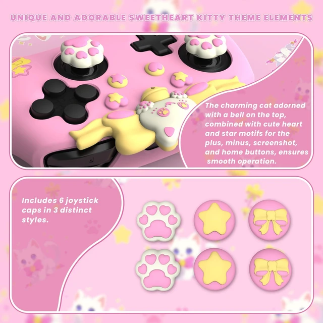 Alt view image 4 of 7 - PlayVital Sweetheart Kitty Silicone Skin Compatible with Nintendo Switch Pro Controller Kawaii Anti-Slip Cover, Switch Pro Controller Joystick Grips & Protective Silicone Case - Pink