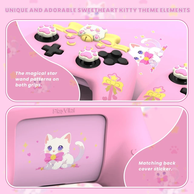 Alt view image 6 of 7 - PlayVital Sweetheart Kitty Silicone Skin Compatible with Nintendo Switch Pro Controller Kawaii Anti-Slip Cover, Switch Pro Controller Joystick Grips & Protective Silicone Case - Pink