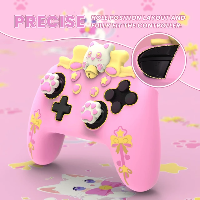 Alt view image 7 of 7 - PlayVital Sweetheart Kitty Silicone Skin Compatible with Nintendo Switch Pro Controller Kawaii Anti-Slip Cover, Switch Pro Controller Joystick Grips & Protective Silicone Case - Pink
