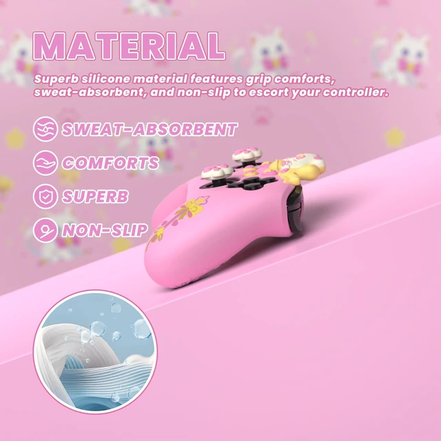 Alt view image 5 of 7 - PlayVital Sweetheart Kitty Silicone Skin Compatible with Nintendo Switch Pro Controller Kawaii Anti-Slip Cover, Switch Pro Controller Joystick Grips & Protective Silicone Case - Pink