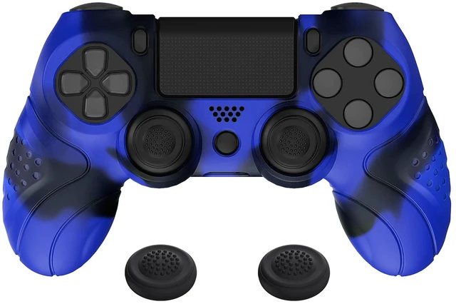 Main image of PlayVital Guardian Edition Blue & Black Ergonomic Soft Anti-Slip Controller Silicone Case Cover for ps4, Rubber Protector Skin with Joystick Caps for ps4 Slim/Pro Controller