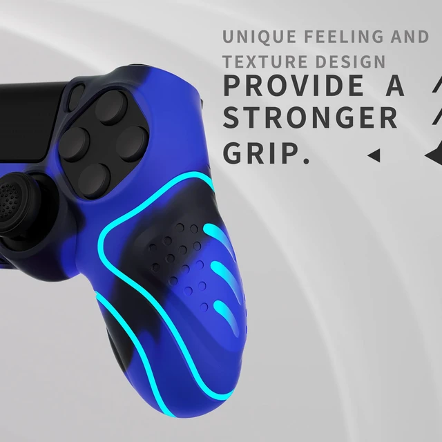 Alt view image 4 of 7 - PlayVital Guardian Edition Blue & Black Ergonomic Soft Anti-Slip Controller Silicone Case Cover for ps4, Rubber Protector Skin with Joystick Caps for ps4 Slim/Pro Controller
