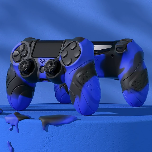 Alt view image 3 of 7 - PlayVital Guardian Edition Blue & Black Ergonomic Soft Anti-Slip Controller Silicone Case Cover for ps4, Rubber Protector Skin with Joystick Caps for ps4 Slim/Pro Controller