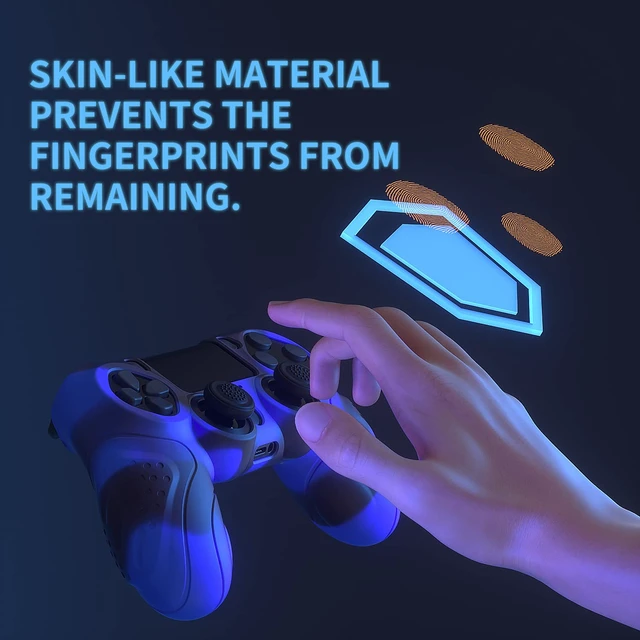 Alt view image 6 of 7 - PlayVital Guardian Edition Blue & Black Ergonomic Soft Anti-Slip Controller Silicone Case Cover for ps4, Rubber Protector Skin with Joystick Caps for ps4 Slim/Pro Controller