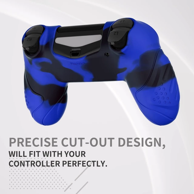 Alt view image 5 of 7 - PlayVital Guardian Edition Blue & Black Ergonomic Soft Anti-Slip Controller Silicone Case Cover for ps4, Rubber Protector Skin with Joystick Caps for ps4 Slim/Pro Controller