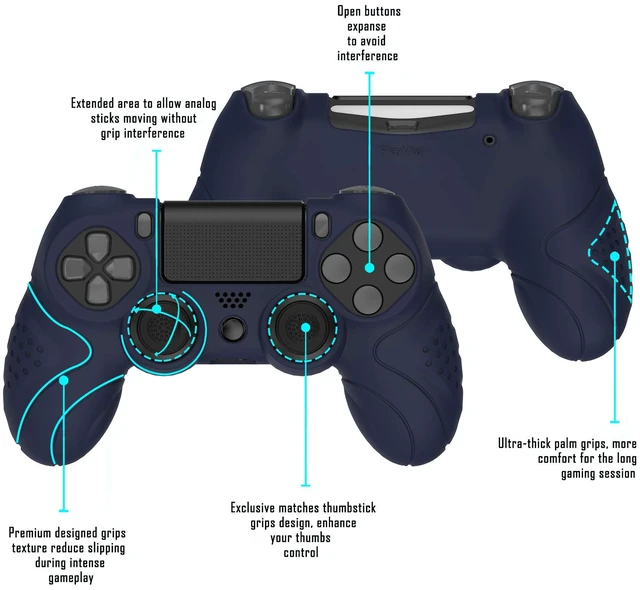 Alt view image 3 of 7 - PlayVital Guardian Edition Midnight Blue Soft Anti-Slip Controller Silicone Case Cover for ps4, Rubber Protector Skins with Joystick Caps for ps4 Slim for ps4 Pro Controller