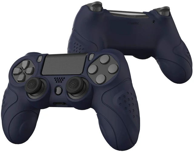 Alt view image 5 of 7 - PlayVital Guardian Edition Midnight Blue Soft Anti-Slip Controller Silicone Case Cover for ps4, Rubber Protector Skins with Joystick Caps for ps4 Slim for ps4 Pro Controller