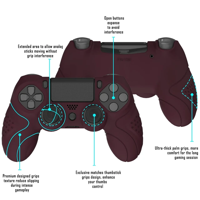 Alt view image 3 of 7 - PlayVital Guardian Edition Wine Red Ergonomic Soft Anti-Slip Controller Silicone Case Cover for ps4, Rubber Protector Skin with Joystick Caps for ps4 Slim/Pro Controller
