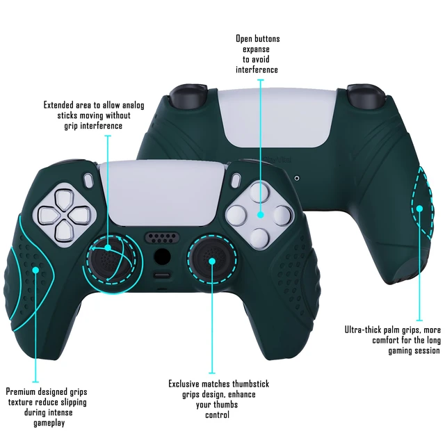 Alt view image 4 of 7 - PlayVital Guardian Edition Racing Green Ergonomic Soft Anti-Slip Controller Silicone Case Cover for ps5, Rubber Protector Skins with Black Joystick Caps for ps5 Controller