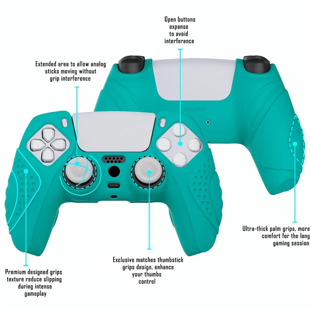 Alt view image 4 of 7 - PlayVital Guardian Edition Blue Ergonomic Soft Anti-Slip Controller Silicone Case Cover for ps5, Rubber Protector Skins with Black Joystick Caps for ps5 Controller