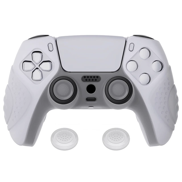 Main image of PlayVital Guardian Edition Clear White Ergonomic Soft Anti-Slip Controller Silicone Case Cover for ps5, Rubber Protector Skins with Clear White Joystick Caps for ps5 Controller