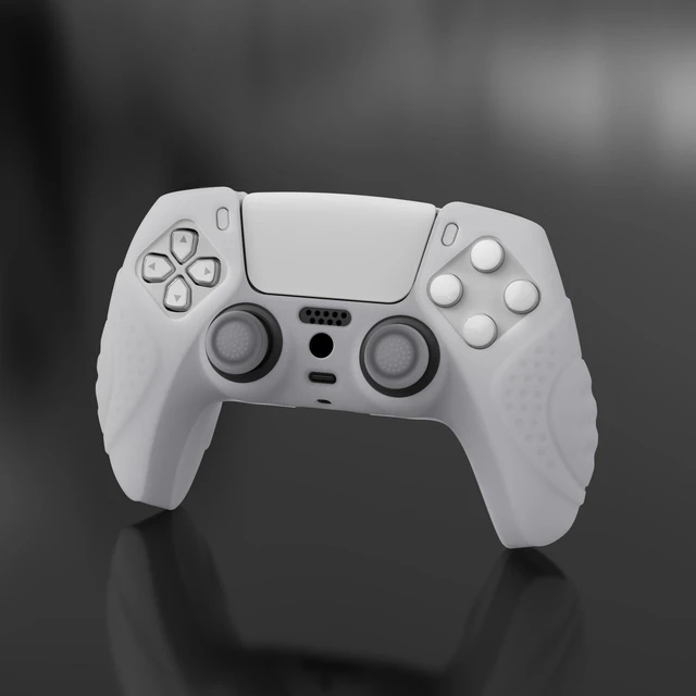 Alt view image 3 of 7 - PlayVital Guardian Edition Clear White Ergonomic Soft Anti-Slip Controller Silicone Case Cover for ps5, Rubber Protector Skins with Clear White Joystick Caps for ps5 Controller
