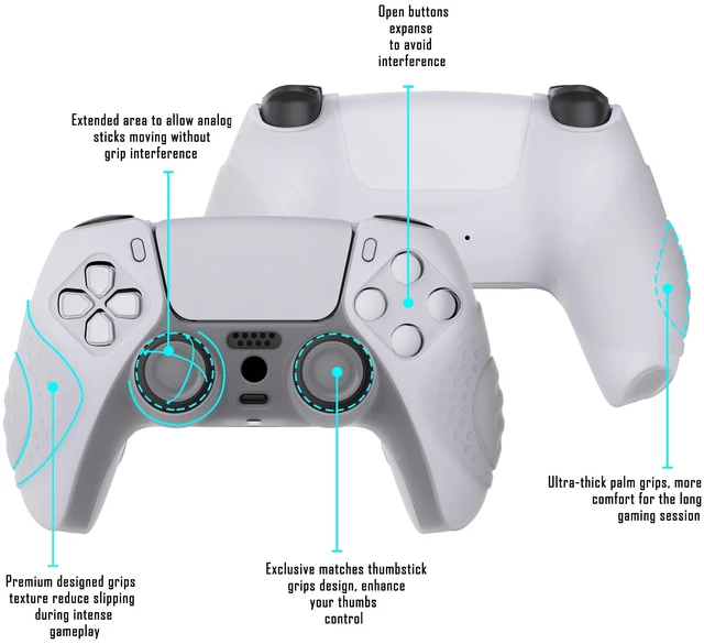 Alt view image 4 of 7 - PlayVital Guardian Edition Clear White Ergonomic Soft Anti-Slip Controller Silicone Case Cover for ps5, Rubber Protector Skins with Clear White Joystick Caps for ps5 Controller